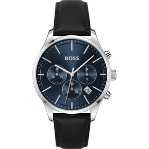 Buy Shop Hugo Boss Avery Chronograph Blue Dial Black Leather Strap Watch for Men - 1514156 USA Online