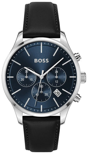 Buy Shop Hugo Boss Avery Chronograph Blue Dial Black Leather Strap Watch for Men - 1514156 USA Online