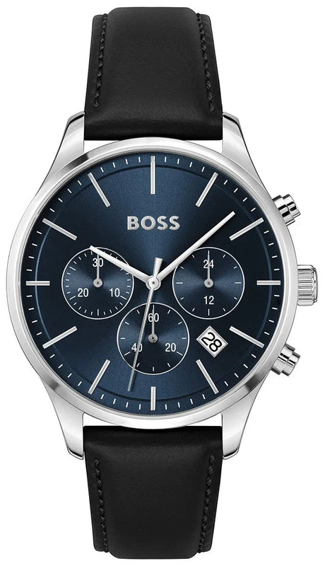 Buy Shop Hugo Boss Avery Chronograph Blue Dial Black Leather Strap Watch for Men - 1514156 USA Online