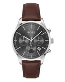 Buy Shop Hugo Boss Avery Chronograph Grey Dial Brown Leather Strap Watch for Men - 1514155 USA Online