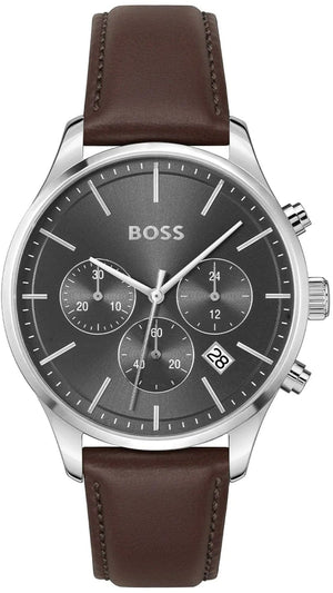 Buy Shop Hugo Boss Avery Chronograph Grey Dial Brown Leather Strap Watch for Men - 1514155 USA Online