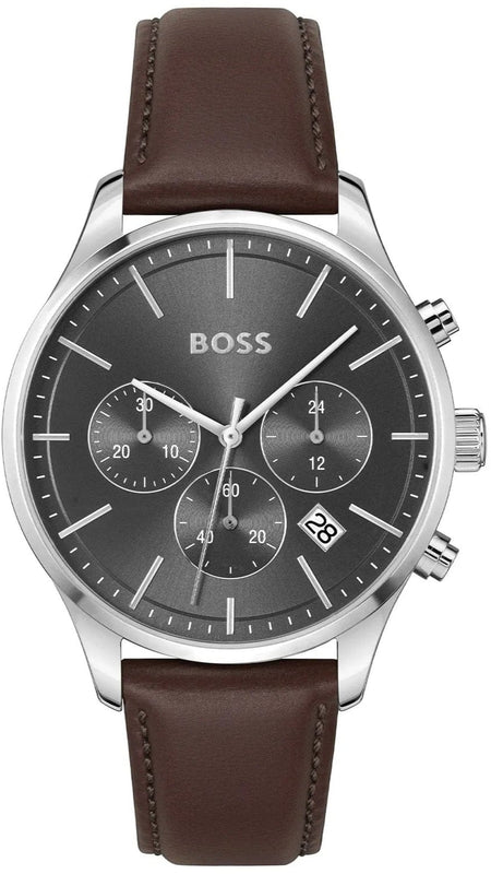 Buy Shop Hugo Boss Avery Chronograph Grey Dial Brown Leather Strap Watch for Men - 1514155 USA Online
