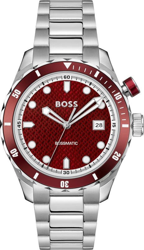 Buy Shop Hugo Boss Bossmatic Automatic Red Dial Silver Steel Strap Watch for Men - 1514179 USA Online