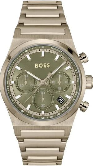Buy Shop Hugo Boss Candor Chronograph Green Dial Brown Steel Strap Watch for Men - 1514222 USA Online
