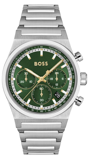 Buy Shop Hugo Boss Candor Chronograph Green Dial Silver Steel Strap Watch for Men - 1514220 USA Online