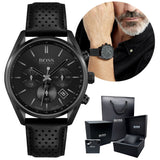Buy Shop Hugo Boss Champion Black Dial Black Leather Strap Watch for Men - 1513880 USA Online