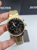 Buy Shop Hugo Boss Champion Black Dial Gold Steel Strap Watch for Men - 1513848 USA Online