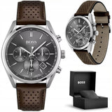 Buy Shop Hugo Boss Champion Grey Dial Brown Leather Strap Watch for Men - 1513815 USA Online