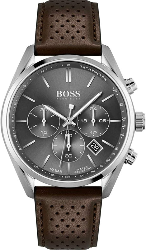 Buy Shop Hugo Boss Champion Grey Dial Brown Leather Strap Watch for Men - 1513815 USA Online