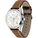 Buy Shop Hugo Boss Champion White Dial Brown Leather Strap Watch for Men - 1513879 USA Online
