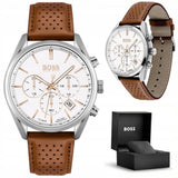 Buy Shop Hugo Boss Champion White Dial Brown Leather Strap Watch for Men - 1513879 USA Online