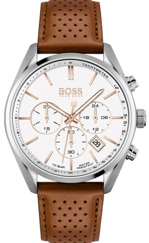Buy Shop Hugo Boss Champion White Dial Brown Leather Strap Watch for Men - 1513879 USA Online