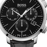 Buy Shop Hugo Boss Chronograph Black Dial Black Leather Strap Watch For Men - 1513266 USA Online