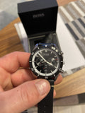 Buy Shop Hugo Boss Chronograph Black Dial Black Leather Strap Watch for Men - 1513864 USA Online