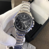 Buy Shop Hugo Boss Chronograph Black Dial Silver Steel Strap Watch for Men - 151080 USA Online