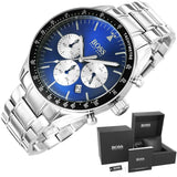 Buy Shop Hugo Boss Chronograph Blue Dial Silver Steel Strap Watch for Men - 1513630 USA Online