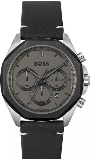 Buy Shop Hugo Boss Cloud Chronograph Grey Dial Black Leather Strap Watch for Men - 1514014 USA Online