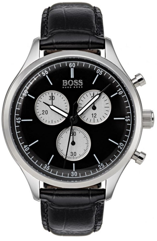 Buy Shop Hugo Boss Companion Black Dial Black Leather Strap Watch for Men - 1513543 USA Online