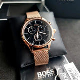 Buy Shop Hugo Boss Companion Chronograph Black Dial Rose Gold Steel Strap Watch For Men - 1513548 USA Online