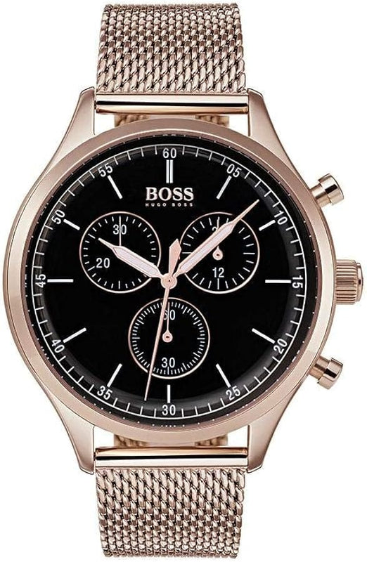 Buy Shop Hugo Boss Companion Chronograph Black Dial Rose Gold Steel Strap Watch For Men - 1513548 USA Online