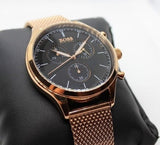 Buy Shop Hugo Boss Companion Quartz Black Dial Rose Gold Mesh Bracelet Watch For Men - HB1513548 USA Online