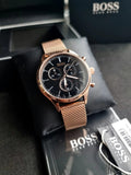 Buy Shop Hugo Boss Companion Quartz Black Dial Rose Gold Mesh Bracelet Watch For Men - HB1513548 USA Online