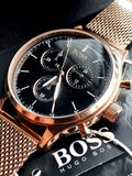 Buy Shop Hugo Boss Companion Quartz Black Dial Rose Gold Mesh Bracelet Watch For Men - HB1513548 USA Online