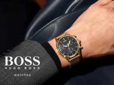Buy Shop Hugo Boss Companion Quartz Black Dial Rose Gold Mesh Bracelet Watch For Men - HB1513548 USA Online