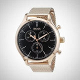 Buy Shop Hugo Boss Companion Quartz Black Dial Rose Gold Mesh Bracelet Watch For Men - HB1513548 USA Online