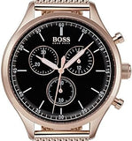 Buy Shop Hugo Boss Companion Quartz Black Dial Rose Gold Mesh Bracelet Watch For Men - HB1513548 USA Online