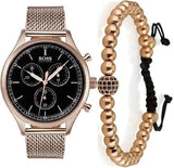 Buy Shop Hugo Boss Companion Quartz Black Dial Rose Gold Mesh Bracelet Watch For Men - HB1513548 USA Online