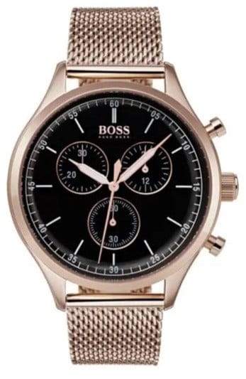 Buy Shop Hugo Boss Companion Quartz Black Dial Rose Gold Mesh Bracelet Watch For Men - HB1513548 USA Online