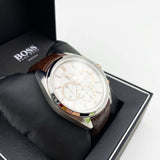 Buy Shop Hugo Boss Driver Chronograph Silver Dial Brown Leather Strap Watch For Men - 1512881 USA Online