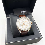Buy Shop Hugo Boss Driver Chronograph Silver Dial Brown Leather Strap Watch For Men - 1512881 USA Online