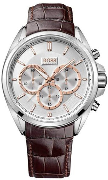 Buy Shop Hugo Boss Driver Chronograph Silver Dial Brown Leather Strap Watch For Men - 1512881 USA Online