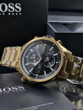 Buy Shop Hugo Boss Globetrotter Chronograph Black Dial Gold Steel Strap Watch for Men - 1513932 USA Online
