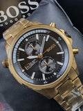 Buy Shop Hugo Boss Globetrotter Chronograph Black Dial Gold Steel Strap Watch for Men - 1513932 USA Online