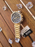 Buy Shop Hugo Boss Globetrotter Chronograph Black Dial Gold Steel Strap Watch for Men - 1513932 USA Online