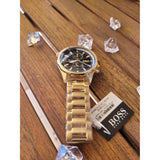 Buy Shop Hugo Boss Globetrotter Chronograph Black Dial Gold Steel Strap Watch for Men - 1513932 USA Online