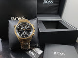 Buy Shop Hugo Boss Globetrotter Chronograph Black Dial Gold Steel Strap Watch for Men - 1513932 USA Online