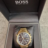 Buy Shop Hugo Boss Globetrotter Chronograph Black Dial Gold Steel Strap Watch for Men - 1513932 USA Online