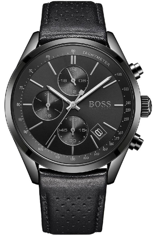 Buy Shop Hugo Boss Grand Prix Black Dial Black Leather Strap Watch for Men - 1513474 USA Online