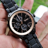 Buy Shop Hugo Boss Grand Prix Black Dial Black Steel Strap Watch for Men - 1513578 USA Online