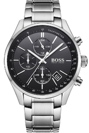 Buy Shop Hugo Boss Grand Prix Black Dial Silver Steel Strap Watch for Men - 1513477 USA Online