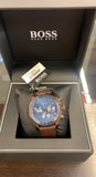 Buy Shop Hugo Boss Grand Prix Blue Dial Brown Leather Strap Watch for Men - 1513604 USA Online