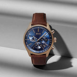 Buy Shop Hugo Boss Grand Prix Blue Dial Brown Leather Strap Watch for Men - 1513604 USA Online