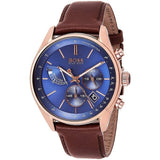 Buy Shop Hugo Boss Grand Prix Blue Dial Brown Leather Strap Watch for Men - 1513604 USA Online