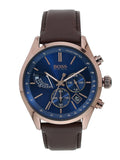 Buy Shop Hugo Boss Grand Prix Blue Dial Brown Leather Strap Watch for Men - 1513604 USA Online