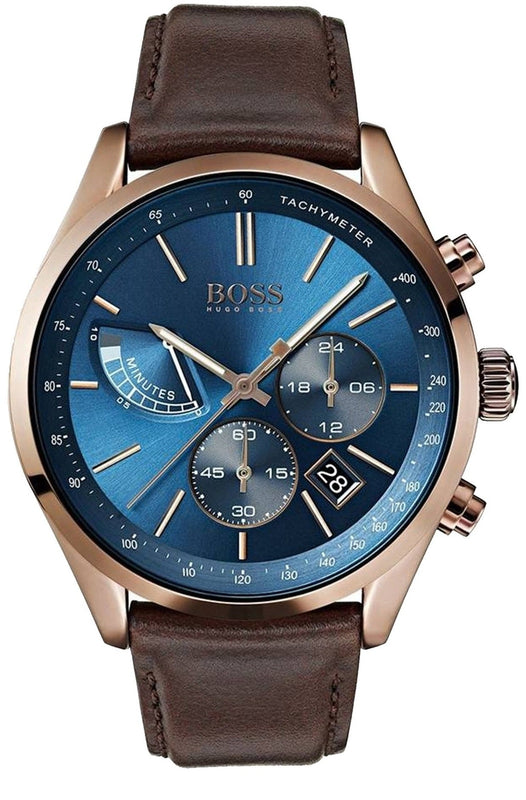 Buy Shop Hugo Boss Grand Prix Blue Dial Brown Leather Strap Watch for Men - 1513604 USA Online