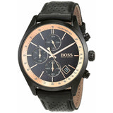 Buy Shop Hugo Boss Grand Prix Chronograph Black Dial Black Leather Strap Watch for Men - 1513550 USA Online